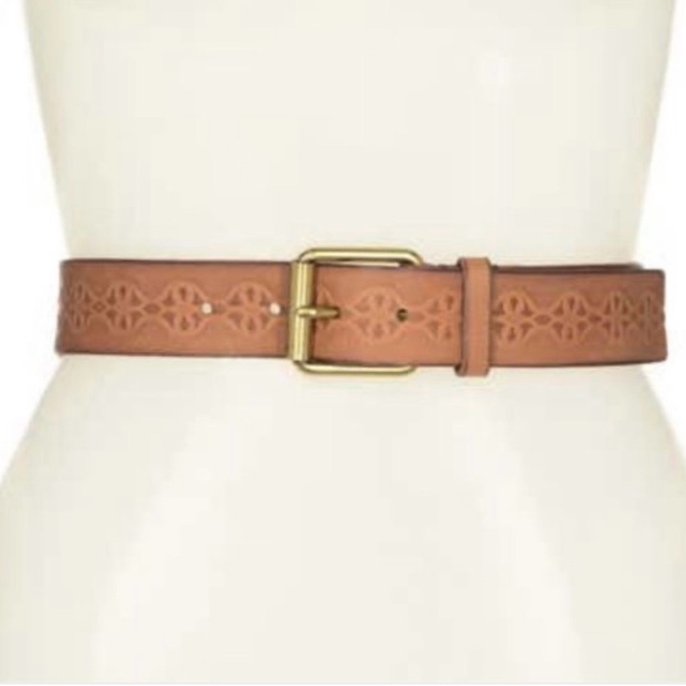 Frye Brown Leather Belt with Gold-Tone Buckle
